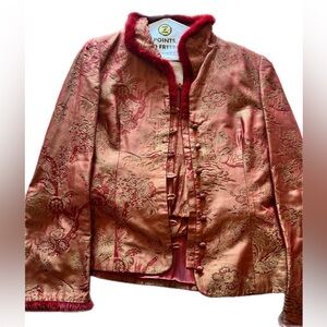 Exquisite vintage French jacket & pencil skirt set - silk, fox